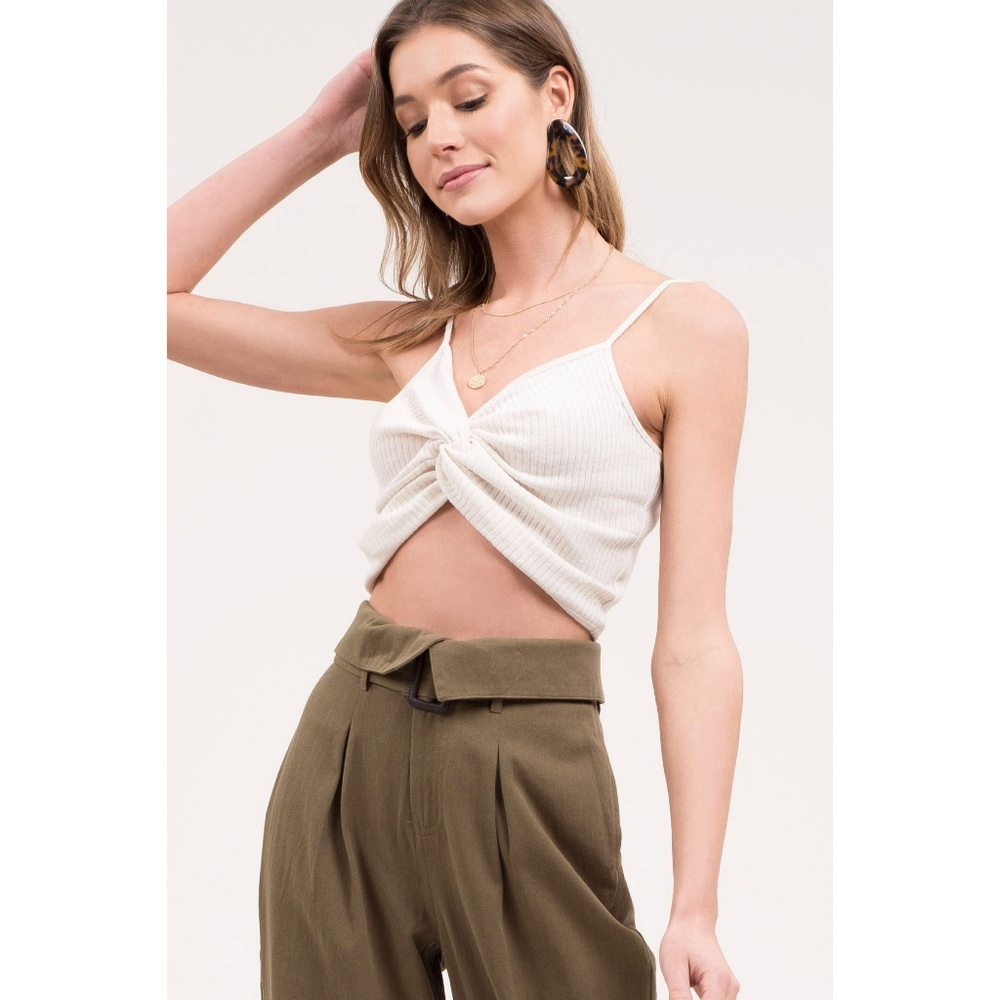 Cream Crop Top Cami With Front Twist - Picture 5 of 7